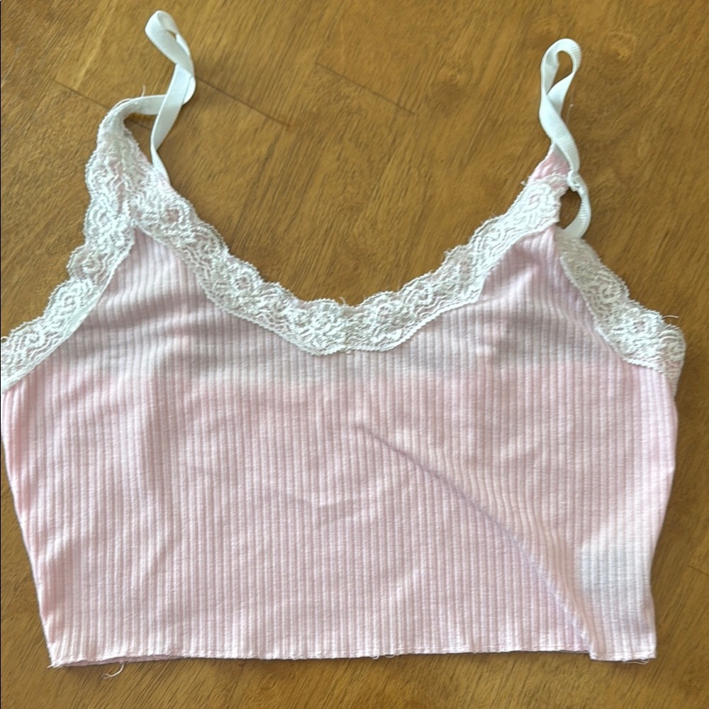 Pink Lace Trim Crop Top